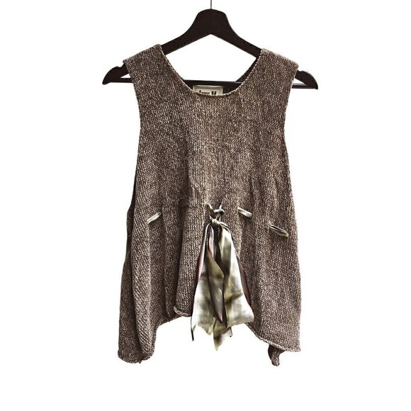 Annie M Knitwear Tops - Annie M Knitwear Brown 100% Viscose Chenille Top With Scarf Belt, Made In USA